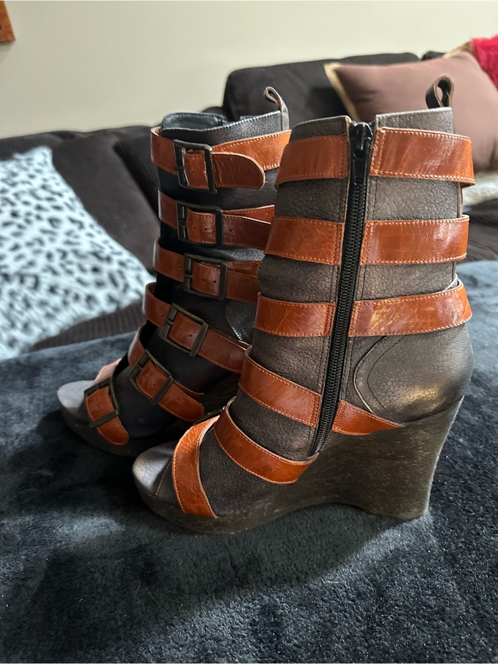 Jeffrey Campbell Brown and Black Strappy Buckle Gladiator Heels - Picture 3 of 7
